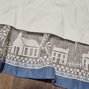 Vintage Cream & White 1990s Kitchen Valance With Village Scene